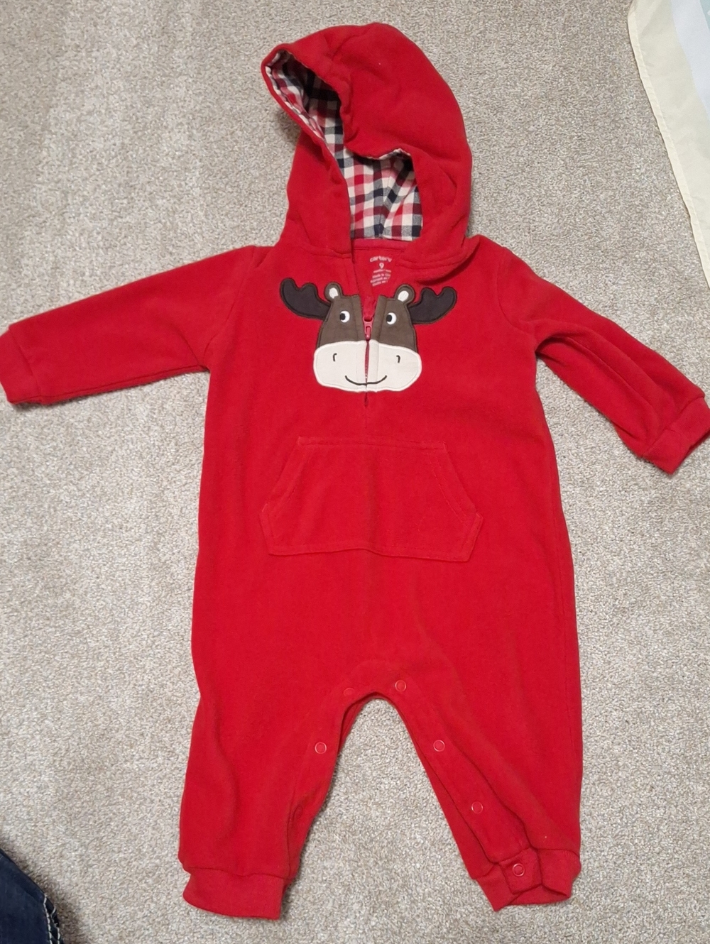 Carter's Red Hooded Moose Fleece One-Piece Footie